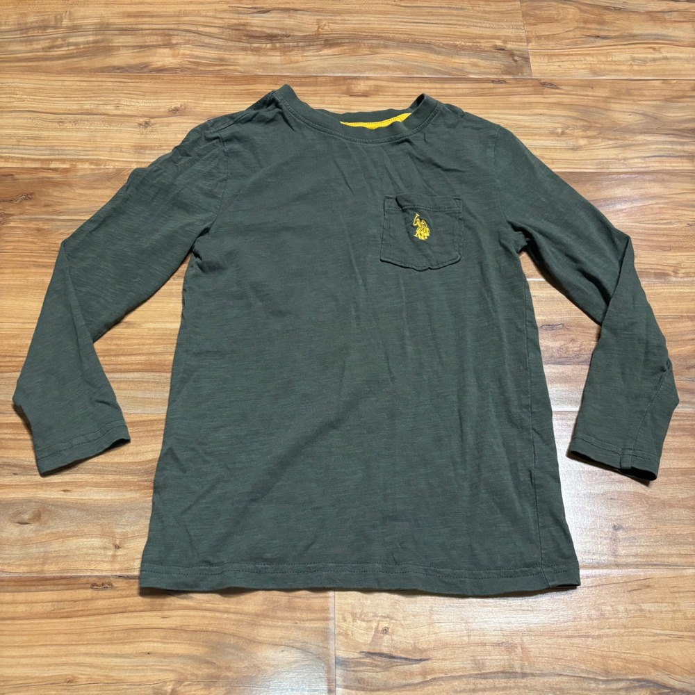 US Polo Assn Long Sleeve Tee Shirt Pocket Olive Green Casual Top Size S 6/7